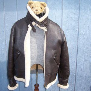 MENS SHEARLING SHEEPSKIN LEATHER BOMBER JACKET PILOT OF THE WORLD XXL